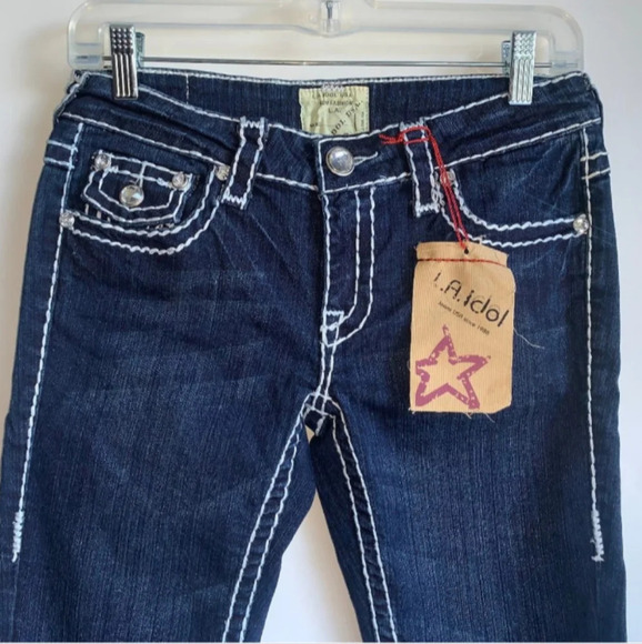 NWOT L.A.IDOL Thick Stitch Capri CZ Bling Flap Pocket Jeans Size 7 - Picture 2 of 7